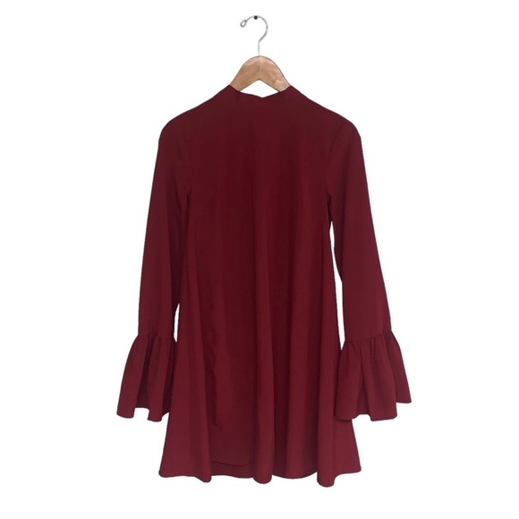 Lulus Dress Size Small Wine Red Long‎ Sleeve Oversized Flowy Flared Bell Sleeve - Picture 1 of 11